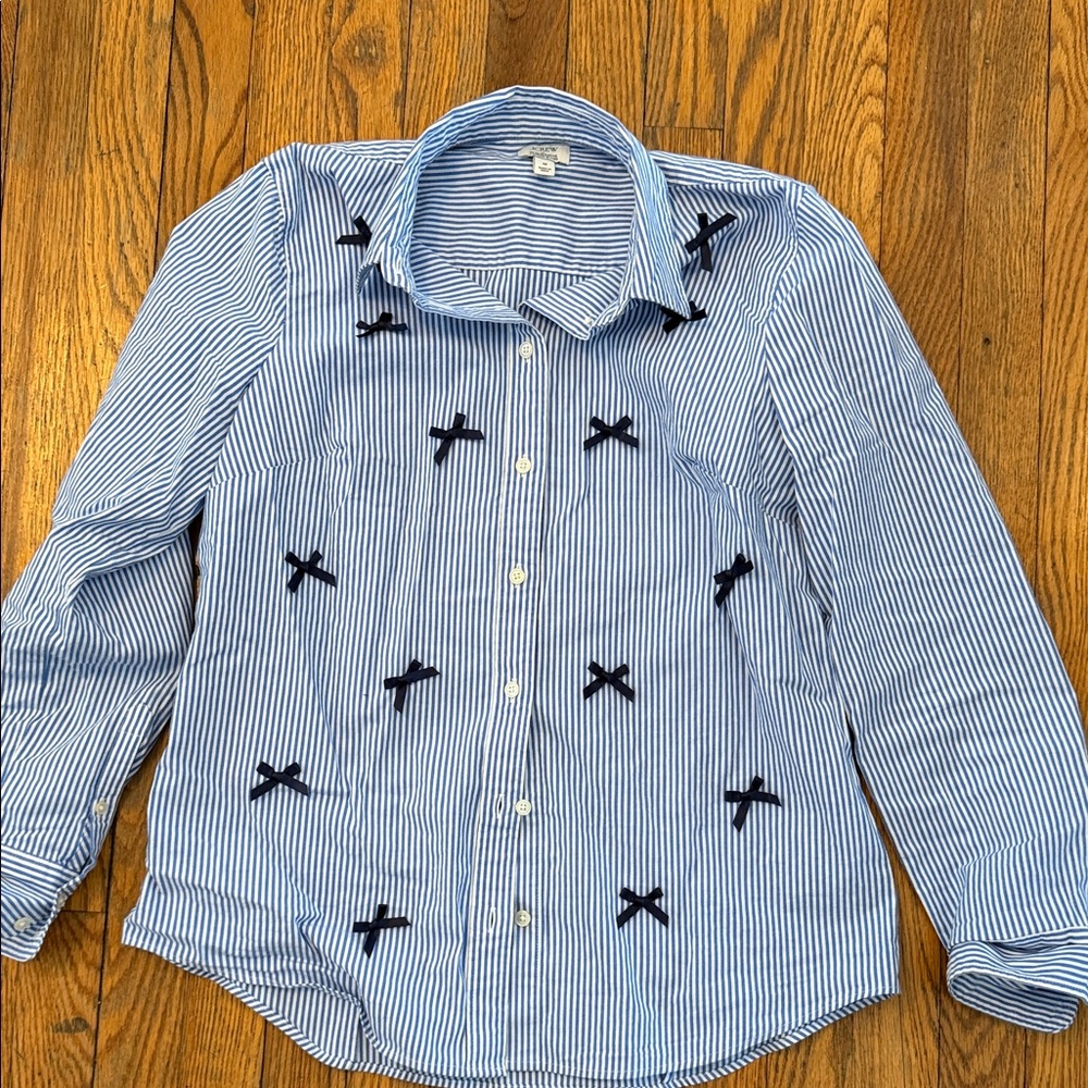 J. Crew Factory Blue Striped Button Down Shirt with Black Accents